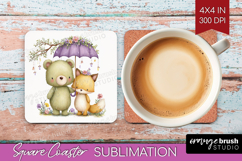 Couple Animals Square Coaster - Valentines Day Coaster PNG Product Image 1