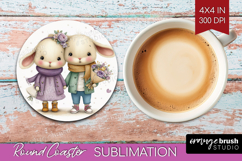 Couple Animals Round Coaster - Valentines Day Coaster PNG Product Image 1