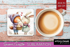 Couple Animals Square Coaster - Valentines Day Coaster PNG Product Image 1