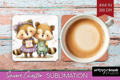 Couple Animals Square Coaster - Valentines Day Coaster PNG Product Image 1