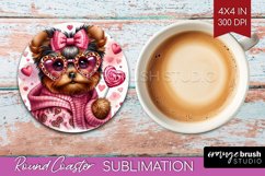 Valentine Dog Round Coaster - Cute Puppy Coaster PNG Product Image 1