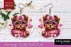 Valentine Dog Round Earrings - Cute Puppy PNG Sublimation Product Image 1