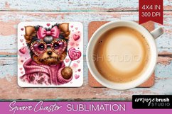 Valentine Dog Square Coaster - Cute Puppy Coaster PNG Product Image 1