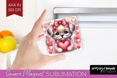 Valentine Dog Magnet Sublimation - Cute Puppy Square Magnet Product Image 1