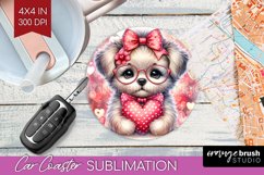 Valentine Dog Car Coaster - Cute Puppy Coaster PNG Product Image 1