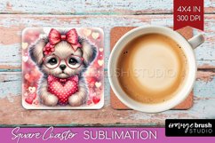 Valentine Dog Square Coaster - Cute Puppy Coaster PNG Product Image 1
