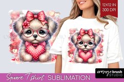 Valentine Dog Square Tshirt Background - Cute Puppy PNG Product Image 1