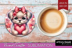 Valentine Dog Round Coaster - Cute Puppy Coaster PNG Product Image 1