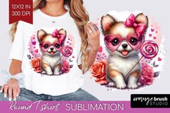 Valentine Dog Round Tshirt Background - Cute Puppy PNG Product Image 1