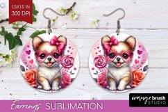 Valentine Dog Round Earrings - Cute Puppy PNG Sublimation Product Image 1