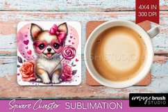 Valentine Dog Square Coaster - Cute Puppy Coaster PNG Product Image 1