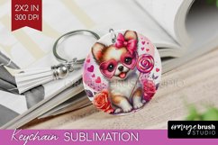 Valentine Dog Keychain PNG - Cute Puppy Keychain Sublimation Product Image 1