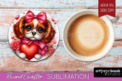 Valentine Dog Round Coaster - Cute Puppy Coaster PNG Product Image 1
