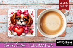 Valentine Dog Square Coaster - Cute Puppy Coaster PNG Product Image 1