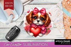 Valentine Dog Car Coaster - Cute Puppy Coaster PNG Product Image 1