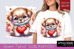 Valentine Dog Square Tshirt Background - Cute Puppy PNG Product Image 1