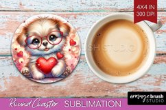 Valentine Dog Round Coaster - Cute Puppy Coaster PNG Product Image 1