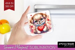 Valentine Dog Magnet Sublimation - Cute Puppy Square Magnet Product Image 1