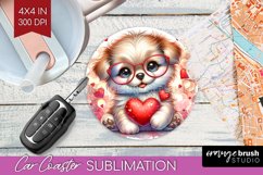 Valentine Dog Car Coaster - Cute Puppy Coaster PNG Product Image 1
