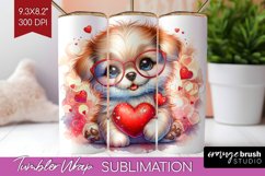 Valentine Dog Tumbler Wrap - Cute Puppy Tumbler PNG Product Image 1