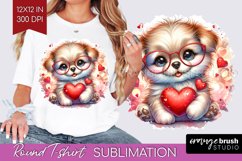 Valentine Dog Round Tshirt Background - Cute Puppy PNG Product Image 1