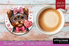 Valentine Dog Round Coaster - Cute Puppy Coaster PNG Product Image 1