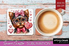 Valentine Dog Square Coaster - Cute Puppy Coaster PNG Product Image 1