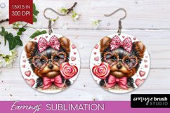 Valentine Dog Round Earrings - Cute Puppy PNG Sublimation Product Image 1