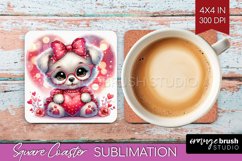 Valentine Dog Square Coaster - Cute Puppy Coaster PNG Product Image 1