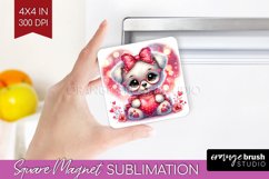 Valentine Dog Magnet Sublimation - Cute Puppy Square Magnet Product Image 1