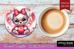 Valentine Dog Round Coaster - Cute Puppy Coaster PNG Product Image 1