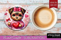Valentine Dog Round Coaster - Cute Puppy Coaster PNG Product Image 1