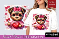 Valentine Dog Square Tshirt Background - Cute Puppy PNG Product Image 1