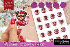 Valentine Dog Round Sticker - Cute Puppy Printable Sticker Product Image 1