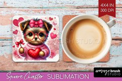 Valentine Dog Square Coaster - Cute Puppy Coaster PNG Product Image 1