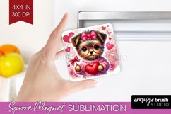 Valentine Dog Magnet Sublimation - Cute Puppy Square Magnet Product Image 1