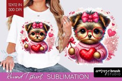 Valentine Dog Round Tshirt Background - Cute Puppy PNG Product Image 1