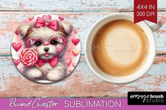 Valentine Dog Round Coaster - Cute Puppy Coaster PNG Product Image 1