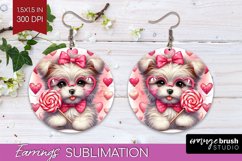 Valentine Dog Round Earrings - Cute Puppy PNG Sublimation Product Image 1