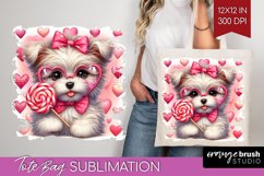 Valentine Dog Tote Bag - Cute Puppy Tote Bag PNG Sublimation Product Image 1