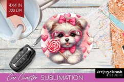 Valentine Dog Car Coaster - Cute Puppy Coaster PNG Product Image 1