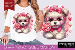 Valentine Dog Round Tshirt Background - Cute Puppy PNG Product Image 1