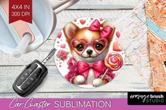 Valentine Dog Car Coaster - Cute Puppy Coaster PNG Product Image 1