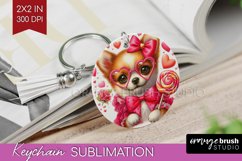 Valentine Dog Keychain PNG - Cute Puppy Keychain Sublimation Product Image 1