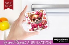 Valentine Dog Magnet Sublimation - Cute Puppy Square Magnet Product Image 1