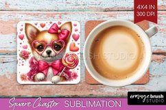 Valentine Dog Square Coaster - Cute Puppy Coaster PNG Product Image 1