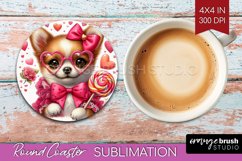 Valentine Dog Round Coaster - Cute Puppy Coaster PNG Product Image 1
