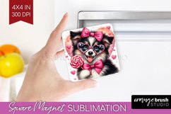 Valentine Dog Magnet Sublimation - Cute Puppy Square Magnet Product Image 1
