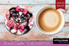 Valentine Dog Round Coaster - Cute Puppy Coaster PNG Product Image 1