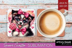 Valentine Dog Square Coaster - Cute Puppy Coaster PNG Product Image 1